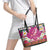 Hawaiian Plumeria and Humpback Whales Leather Tote Bag Polynerian Art Tattoo-Plum Pink Color