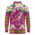 Hawaiian Plumeria and Humpback Whales Long Sleeve Polo Shirt Polynerian Art Tattoo-Plum Pink Color