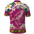 Hawaiian Plumeria and Humpback Whales Polo Shirt Polynerian Art Tattoo-Plum Pink Color