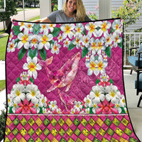 Hawaiian Plumeria and Humpback Whales Quilt Polynerian Art Tattoo-Plum Pink Color LT03 Pink - Polynesian Pride