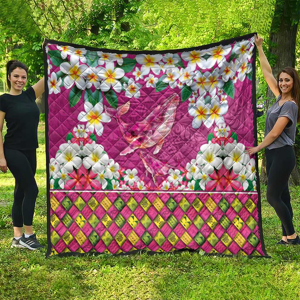 Hawaiian Plumeria and Humpback Whales Quilt Polynerian Art Tattoo-Plum Pink Color LT03 - Polynesian Pride