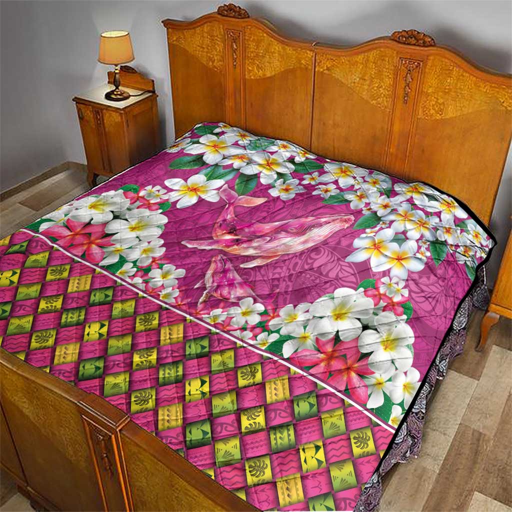 Hawaiian Plumeria and Humpback Whales Quilt Polynerian Art Tattoo-Plum Pink Color LT03 - Polynesian Pride