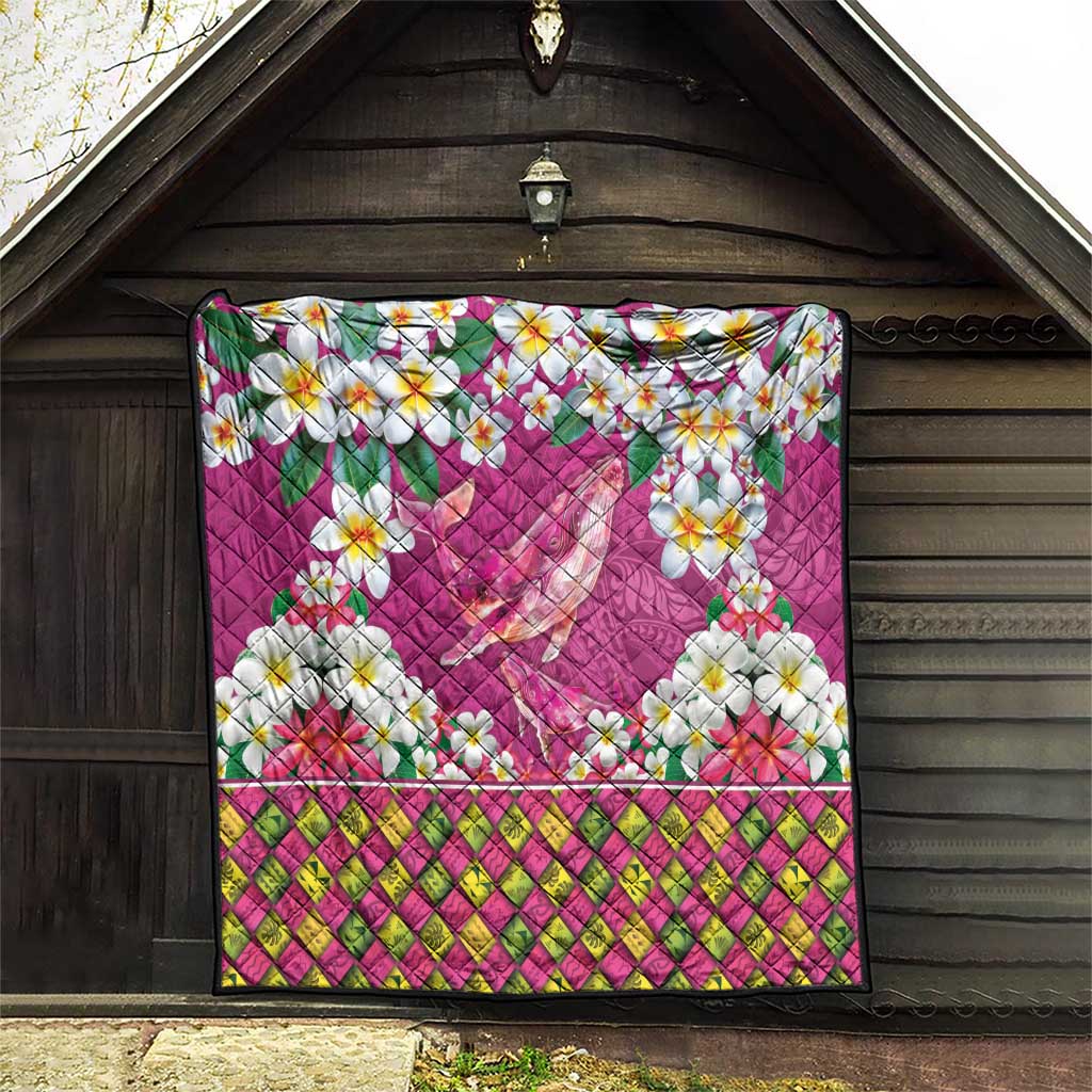 Hawaiian Plumeria and Humpback Whales Quilt Polynerian Art Tattoo-Plum Pink Color LT03 - Polynesian Pride