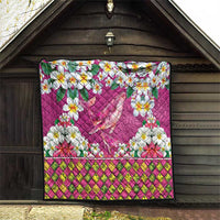Hawaiian Plumeria and Humpback Whales Quilt Polynerian Art Tattoo-Plum Pink Color LT03 - Polynesian Pride