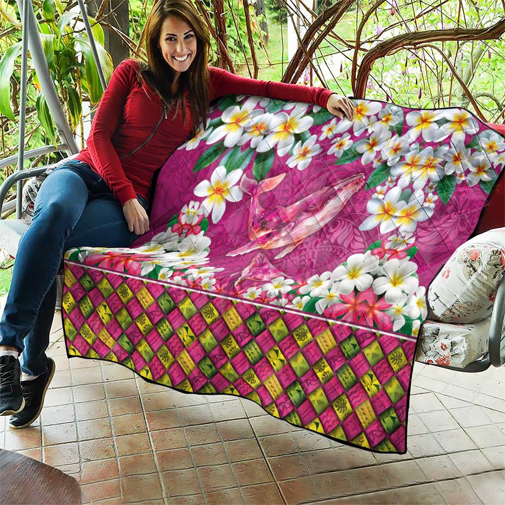 Hawaiian Plumeria and Humpback Whales Quilt Polynerian Art Tattoo-Plum Pink Color LT03 - Polynesian Pride