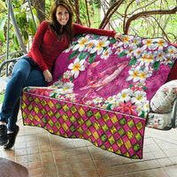 Hawaiian Plumeria and Humpback Whales Quilt Polynerian Art Tattoo-Plum Pink Color LT03 - Polynesian Pride