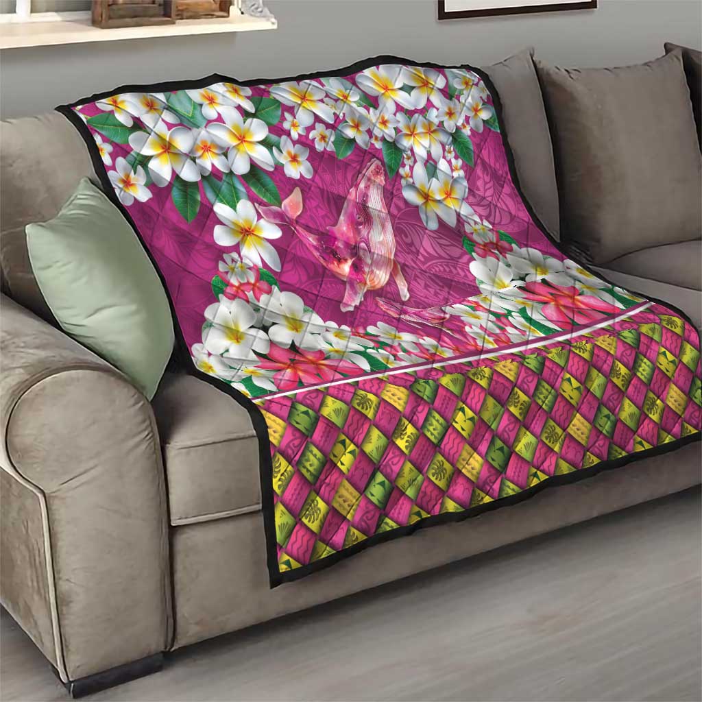 Hawaiian Plumeria and Humpback Whales Quilt Polynerian Art Tattoo-Plum Pink Color LT03 - Polynesian Pride