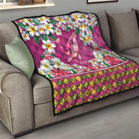 Hawaiian Plumeria and Humpback Whales Quilt Polynerian Art Tattoo-Plum Pink Color LT03 - Polynesian Pride
