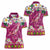 Hawaiian Plumeria and Humpback Whales Women Polo Shirt Polynerian Art Tattoo-Plum Pink Color