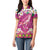 Hawaiian Plumeria and Humpback Whales Women Polo Shirt Polynerian Art Tattoo-Plum Pink Color