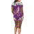 Hawaiian Plumeria and Humpback Whales Long Sleeve Bodycon Dress Polynerian Art Tattoo-Mauve Color