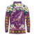 Hawaiian Plumeria and Humpback Whales Long Sleeve Polo Shirt Polynerian Art Tattoo-Mauve Color