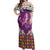 Hawaiian Plumeria and Humpback Whales Off Shoulder Maxi Dress Polynerian Art Tattoo-Mauve Color