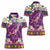 Hawaiian Plumeria and Humpback Whales Women Polo Shirt Polynerian Art Tattoo-Mauve Color