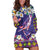 Hawaiian Plumeria and Humpback Whales Hoodie Dress Polynerian Art Tattoo-Navy Color