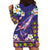 Hawaiian Plumeria and Humpback Whales Hoodie Dress Polynerian Art Tattoo-Navy Color