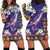 Hawaiian Plumeria and Humpback Whales Hoodie Dress Polynerian Art Tattoo-Navy Color