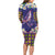 Hawaiian Plumeria and Humpback Whales Long Sleeve Bodycon Dress Polynerian Art Tattoo-Navy Color