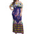 Hawaiian Plumeria and Humpback Whales Off Shoulder Maxi Dress Polynerian Art Tattoo-Navy Color