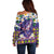 Hawaiian Plumeria and Humpback Whales Off Shoulder Sweater Polynerian Art Tattoo-Navy Color