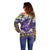 Hawaiian Plumeria and Humpback Whales Off Shoulder Sweater Polynerian Art Tattoo-Navy Color