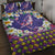 Hawaiian Plumeria and Humpback Whales Quilt Bed Set Polynerian Art Tattoo-Navy Color