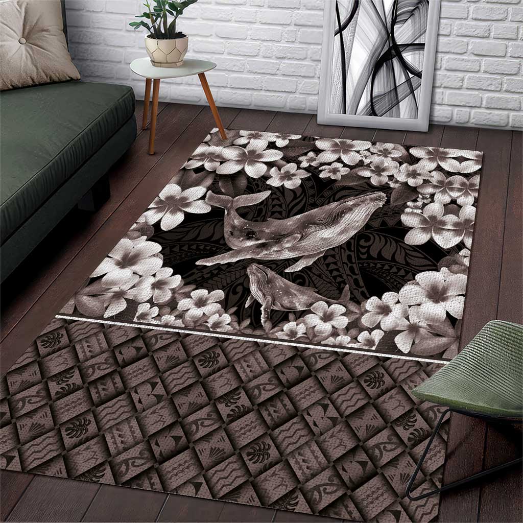 Hawaiian Plumeria and Humpback Whales Area Rug Polynerian Art Tattoo-Grayscale Mode LT03 Black - Polynesian Pride