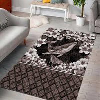 Hawaiian Plumeria and Humpback Whales Area Rug Polynerian Art Tattoo-Grayscale Mode LT03 - Polynesian Pride