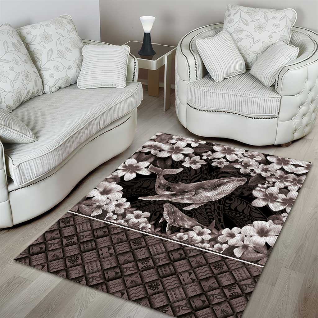 Hawaiian Plumeria and Humpback Whales Area Rug Polynerian Art Tattoo-Grayscale Mode LT03 - Polynesian Pride