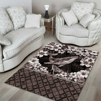 Hawaiian Plumeria and Humpback Whales Area Rug Polynerian Art Tattoo-Grayscale Mode LT03 - Polynesian Pride