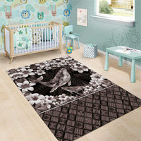 Hawaiian Plumeria and Humpback Whales Area Rug Polynerian Art Tattoo-Grayscale Mode LT03 - Polynesian Pride