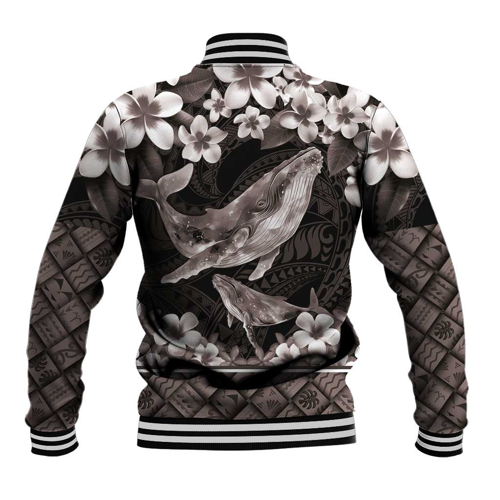 Hawaiian Plumeria and Humpback Whales Baseball Jacket Polynerian Art Tattoo-Grayscale Mode LT03 - Polynesian Pride