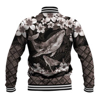 Hawaiian Plumeria and Humpback Whales Baseball Jacket Polynerian Art Tattoo-Grayscale Mode LT03 - Polynesian Pride