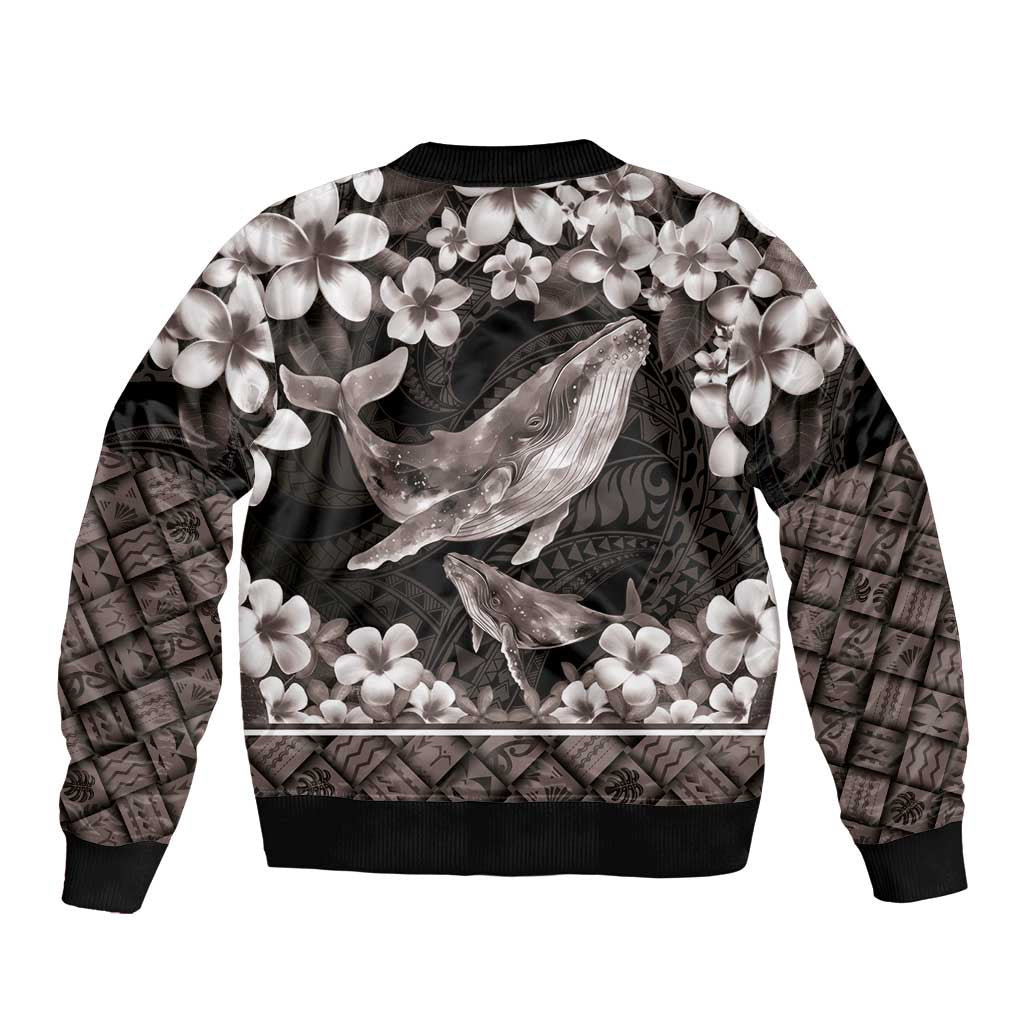 Hawaiian Plumeria and Humpback Whales Bomber Jacket Polynerian Art Tattoo-Grayscale Mode LT03 - Polynesian Pride