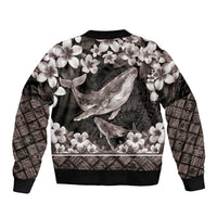 Hawaiian Plumeria and Humpback Whales Bomber Jacket Polynerian Art Tattoo-Grayscale Mode LT03 - Polynesian Pride