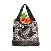 Hawaiian Plumeria and Humpback Whales Grocery Bag Polynerian Art Tattoo-Grayscale Mode LT03 1-pack One Size Black - Polynesian Pride