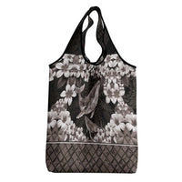 Hawaiian Plumeria and Humpback Whales Grocery Bag Polynerian Art Tattoo-Grayscale Mode LT03 - Polynesian Pride