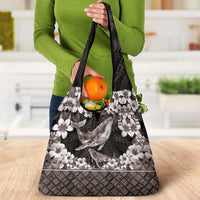 Hawaiian Plumeria and Humpback Whales Grocery Bag Polynerian Art Tattoo-Grayscale Mode LT03 - Polynesian Pride