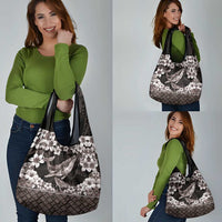 Hawaiian Plumeria and Humpback Whales Grocery Bag Polynerian Art Tattoo-Grayscale Mode LT03 - Polynesian Pride