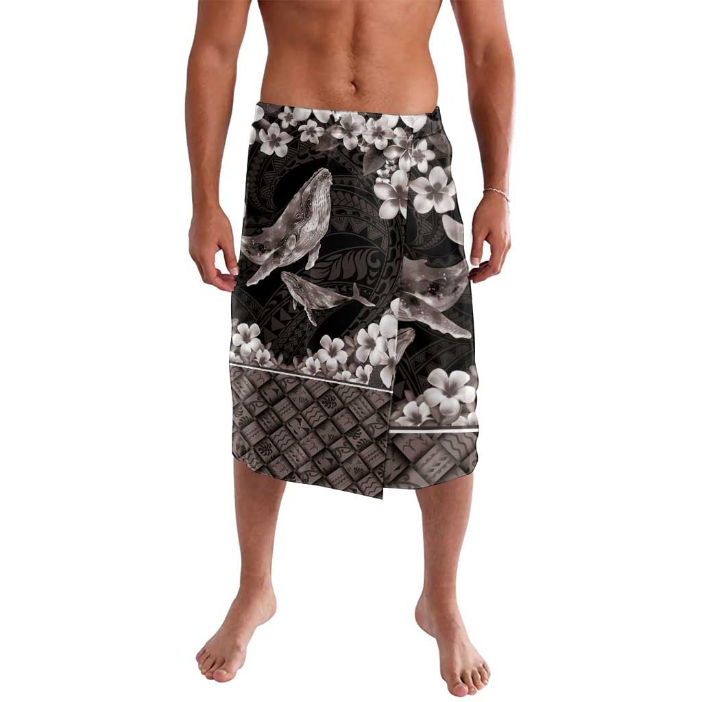 Hawaiian Plumeria and Humpback Whales Lavalava Polynerian Art Tattoo-Grayscale Mode LT03 Black - Polynesian Pride