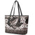 Hawaiian Plumeria and Humpback Whales Leather Tote Bag Polynerian Art Tattoo-Grayscale Mode