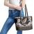 Hawaiian Plumeria and Humpback Whales Leather Tote Bag Polynerian Art Tattoo-Grayscale Mode