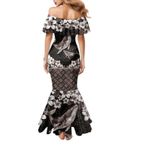 Hawaiian Plumeria and Humpback Whales Mermaid Dress Polynerian Art Tattoo-Grayscale Mode LT03 - Polynesian Pride