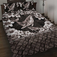 Hawaiian Plumeria and Humpback Whales Quilt Bed Set Polynerian Art Tattoo-Grayscale Mode LT03 Black - Polynesian Pride