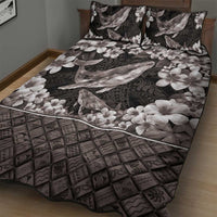 Hawaiian Plumeria and Humpback Whales Quilt Bed Set Polynerian Art Tattoo-Grayscale Mode LT03 - Polynesian Pride