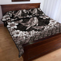 Hawaiian Plumeria and Humpback Whales Quilt Bed Set Polynerian Art Tattoo-Grayscale Mode LT03 - Polynesian Pride
