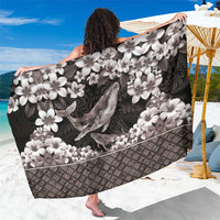 Hawaiian Plumeria and Humpback Whales Sarong Polynerian Art Tattoo-Grayscale Mode LT03 One Size 44 x 66 inches Black - Polynesian Pride