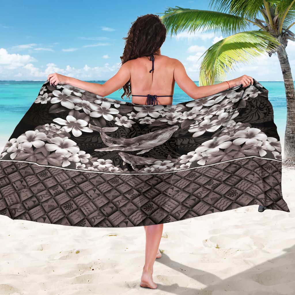 Hawaiian Plumeria and Humpback Whales Sarong Polynerian Art Tattoo-Grayscale Mode LT03 - Polynesian Pride