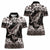 Hawaiian Plumeria and Humpback Whales Women Polo Shirt Polynerian Art Tattoo-Grayscale Mode