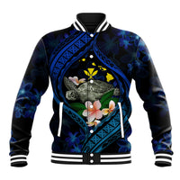 Hawaii Turtle Plumeria Flower Fanciful Baseball Jacket LT03 Unisex Black - Polynesian Pride